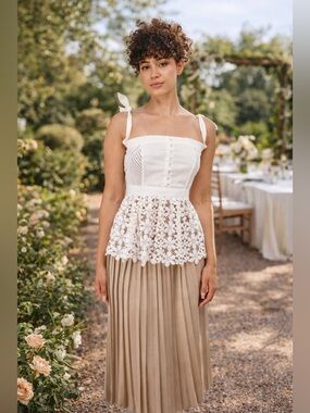 Self Portrait White Eyelet Lace Peplum Top Size 4 Small